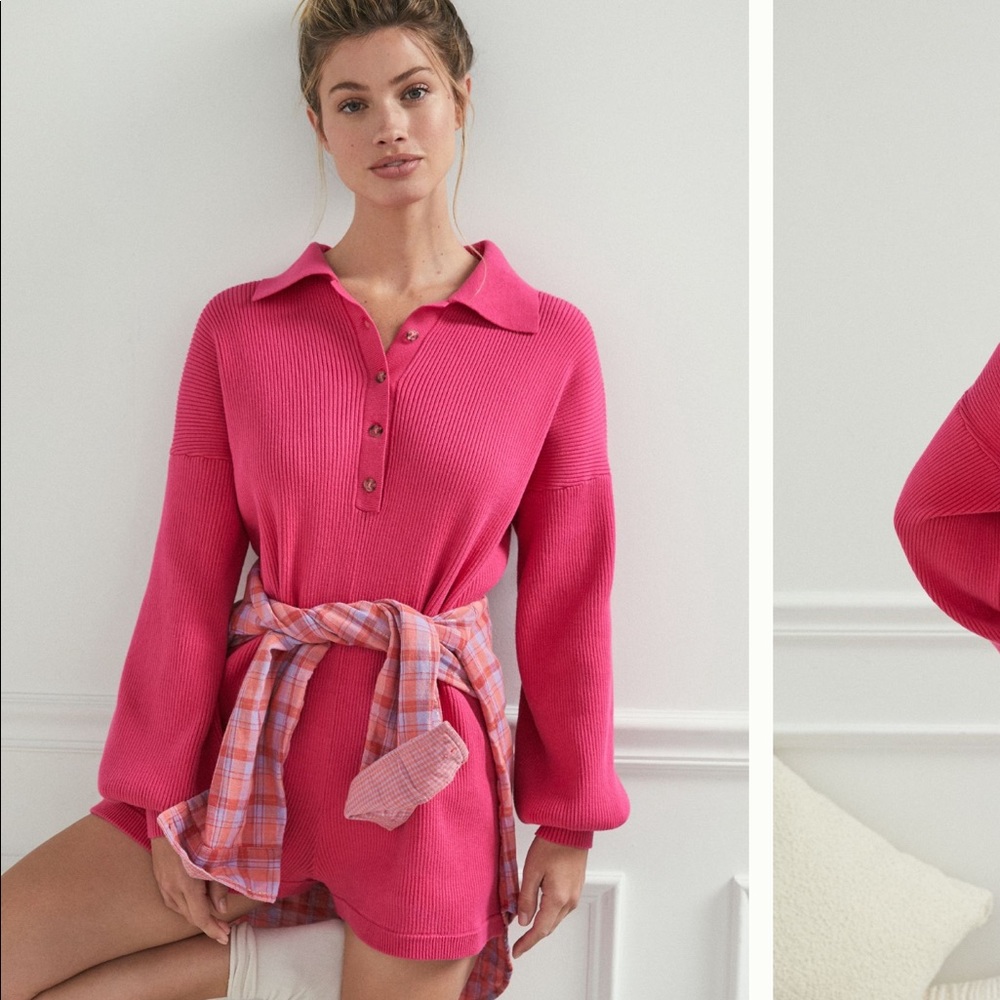NWT Anthropologie Sweater Romper Playsuit Pink L